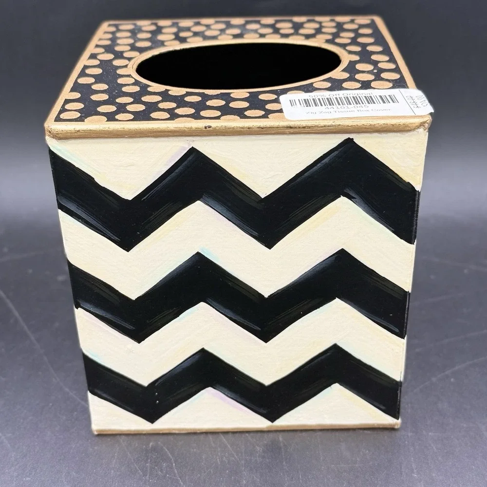 RARE NWT Retired MacKenzie-Childs Zig Zag Polka Dot Boutique Tissue Box Cover